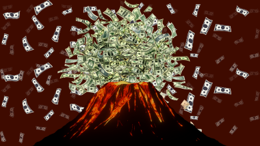 Volcano Erupting with Cash coming out