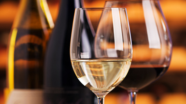 wine glasses and bottles