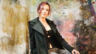 Amanda Shires with paint background