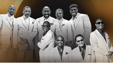 Temptations and Four Tops with black and gold background