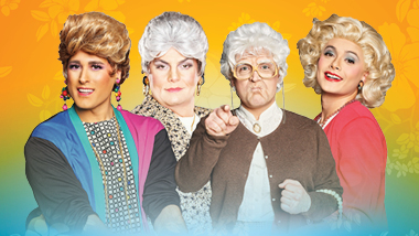 Golden Girls with blue and orange background