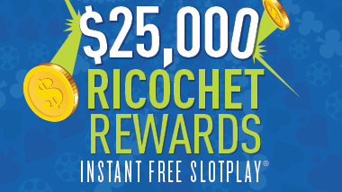 Ricochet Rewards logo with gold coins flying around