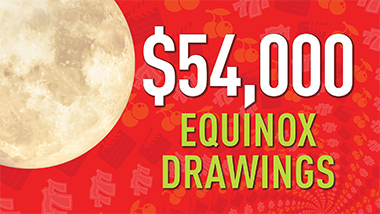 Full moon and the words $54.000 Equinox Drawings on a red background.