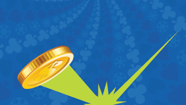 Gold coin bouncing around leaving a green trail on a blue background.